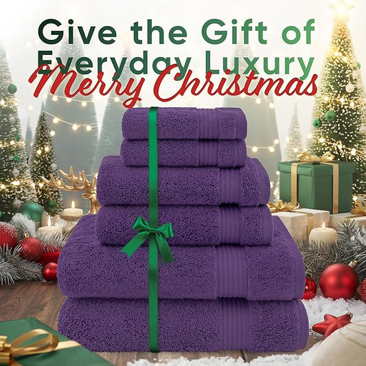 American Veteran Towel, 100% Cotton Turkish 6 Piece Towel Set, Luxury Towels Set of 6 for Bathroom Essentials, 2 Bath Towels 2 Hand Towels 2 Washcloths, Purple