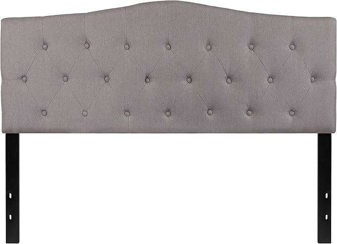 EMMA + OLIVER Arched Button Tufted Queen Size Headboard in Light Gray Fabric