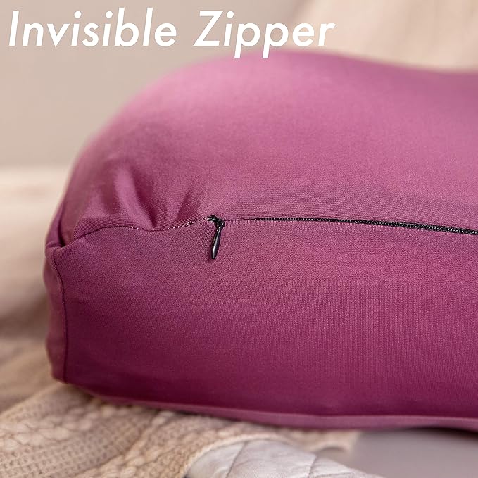 Premium Microbead Bed Pillow, Small Extra Fluffy But Supportive - Ultra Comfortable Sleep with Silk Like Anti Aging Cover 85% Spandex/ 15% Nylon Breathable, Cooling Burgundy Merlot