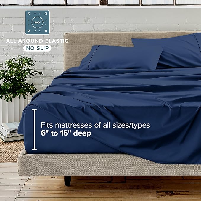 Bare Home Bed-in-A-Bag 5 Piece Comforter & Sheet Set - Twin - Goose Down Alternative - Ultra-Soft 1800 Premium Bed Set (Twin, Dark Blue/Dark Blue)