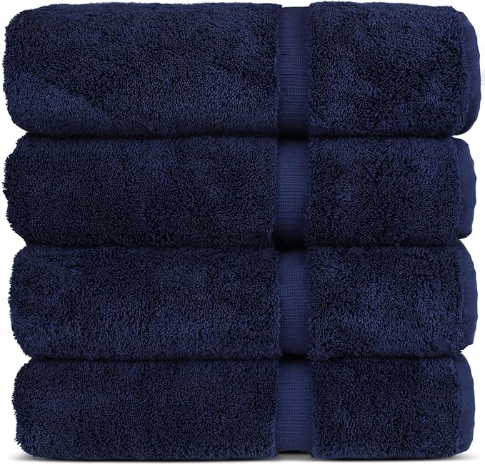 Chakir Turkish Linens 100% Cotton Premium Turkish Towels for Bathroom | 27'' x 54'' (4-Piece Bath Towels - Navy Blue)