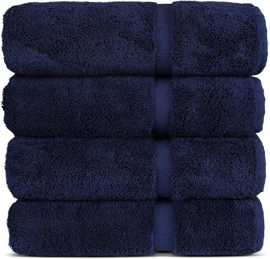Chakir Turkish Linens 100% Cotton Premium Turkish Towels for Bathroom | 27'' x 54'' (4-Piece Bath Towels - Navy Blue)