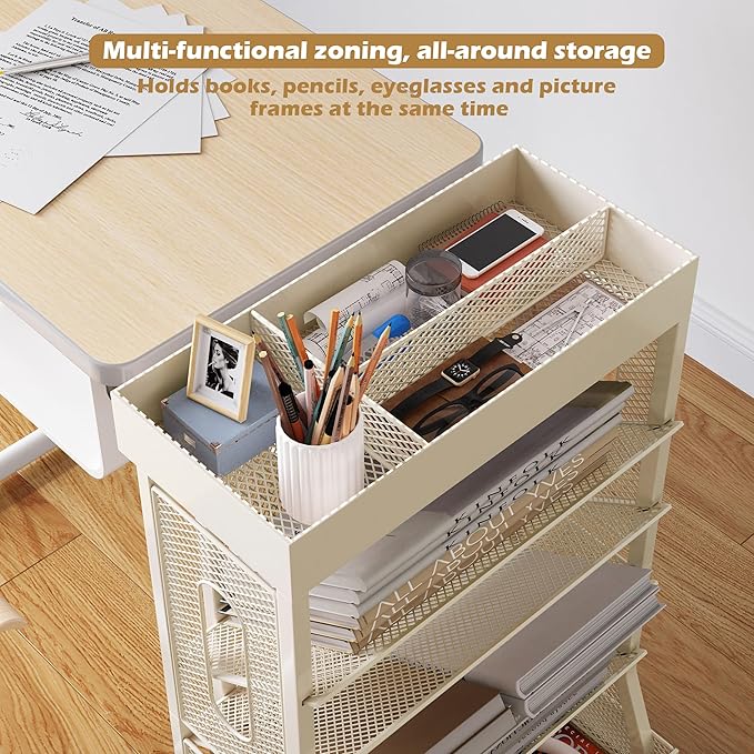 COVAODQ Rolling File Cart Book Cart with Wheels Mobile Bookshelf File Organizer Beside Desk, Free-Standing File Holder, Paper Letter Tray Organizer Mesh Desk Organizer for Office School