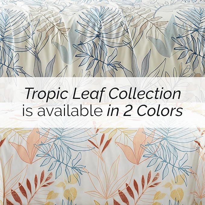 Southshore Fine Living, Inc. Oversized Tropicall California King/King Duvet Cover Set – Hotel Quality, Easy Care, Fade-Resistant Bedding – Includes 1 Duvet Cover and 2 Pillow Shams, Tropic Leaf Blue