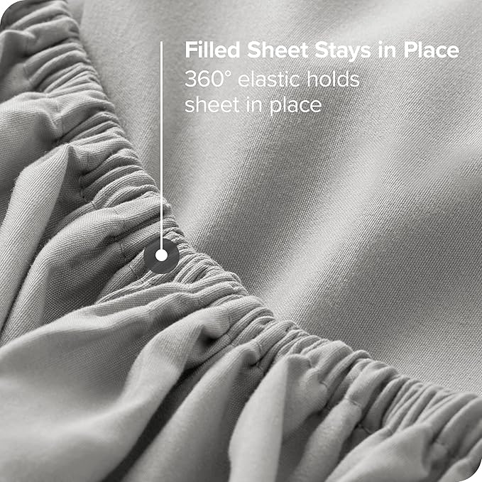 Bare Home Bed-in-A-Bag 7 Piece Comforter & Sheet Set - King - Goose Down Alternative - Ultra-Soft 1800 Premium Bedding Set (King, Grid - Grey/White Comforter Set, White Sheet Set)