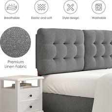 Upholstered Headboard Queen Size, Adjustable Height Queen Headboard Only from 39”to 44”with Durable Solid Wood Legs, Modern Button Diamond Fabric Bed Head Board with Width Adapters, Grey