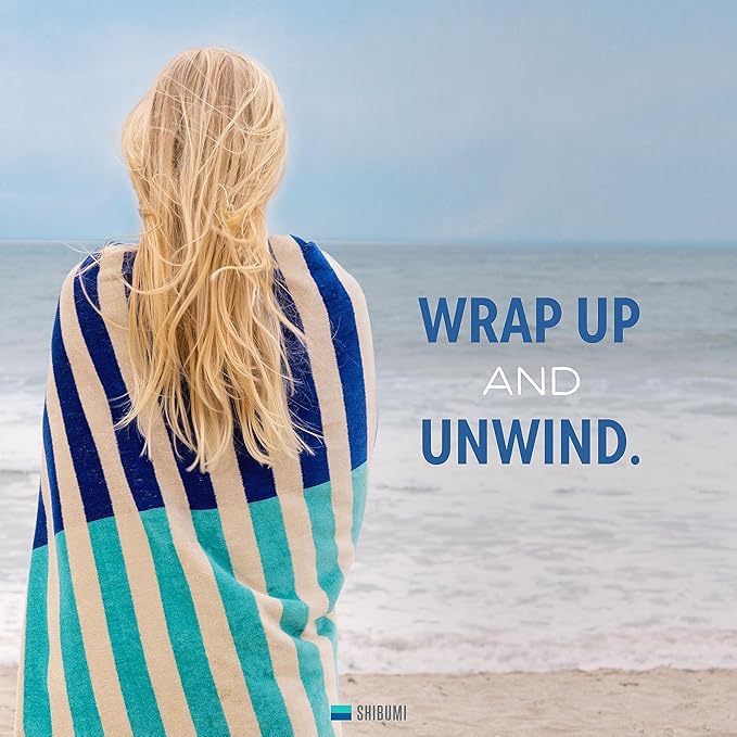 Shibumi Luxe Towel, Ebb & Flow, 35"" x 68"", Oversized and Lightweight Beach Towel, Extra Soft Velour Front and Absorbent Terry Back, 100% Cotton & Machine Washable