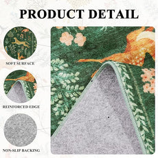 DUKINO 6x9 Rug, Washable Animal Living Room Rug with Non Slip Vintage Design, Soft Low Pile Large Carpet for Bedroom, Nursery, Dining Room, Farmhouse, Playroom, Green