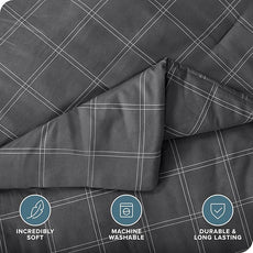 Bare Home Bedding Set 4 Piece Comforter & Sheet Set - Twin XL - Track Stitch - Goose Down Alternative - Ultra-Soft 1800 Premium Bed Set (Twin XL, Modern Plaid - Grey/White)