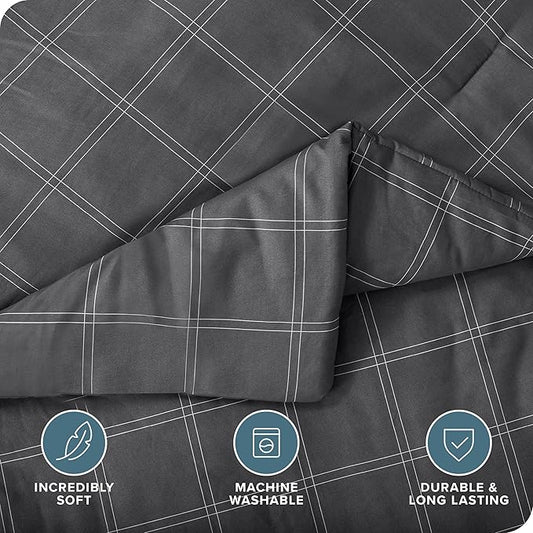 Bare Home Bed-in-A-Bag 7 Piece Comforter & Sheet Set - Queen - Track Stitch - Goose Down Alternative - Ultra-Soft 1800 Premium - Bedding Set (Queen, Modern Plaid - Grey/White)