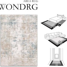 10x12 Area Rug Beige Blue Abstract Living Room Bedroom Washable Carpet Neutral Modern Non Slip Soft Low Pile Large Throw Rug for Dining Room Kitchen Office