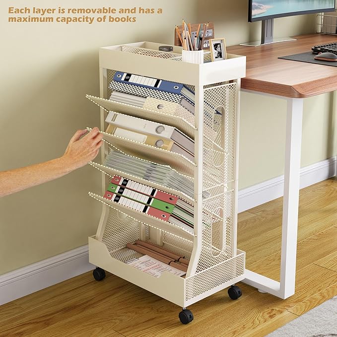COVAODQ Rolling File Cart Book Cart with Wheels Mobile Bookshelf File Organizer Beside Desk, Free-Standing File Holder, Paper Letter Tray Organizer Mesh Desk Organizer for Office School