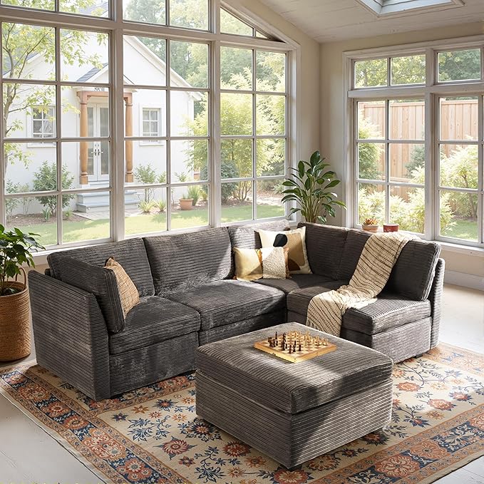 Modular Sectional Sofa,5 Pieces Sectional Couches for Living Room,131X65 L Shaped Cloud Couch with Ottoman Chaise Set