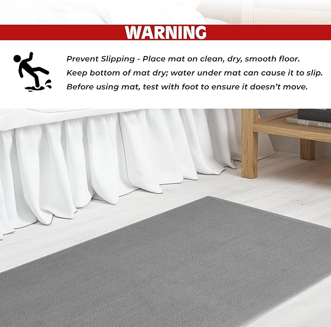 Cotton Paradise 100% Cotton Non Slip Bath Mats for Bathroom, 20x34 inch Soft Absorbent Quick Dry Machine Washable Floor Bath Mat, Light Gray Bath Rug