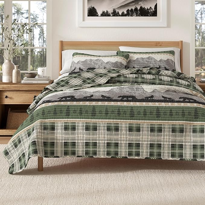 Great Bay Home 2-Piece Reversible Rustic Lodge Bedspread Quilt with 1 Sham. All-Season Quilt Set. (Twin/Twin XL, Salt Creek)