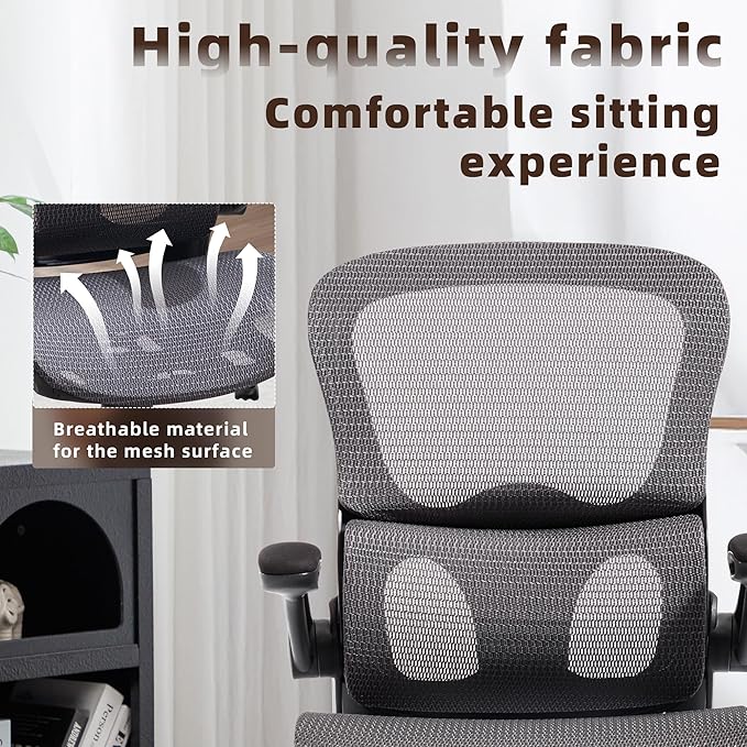 Office Chair, Ergonomic Desk Chair with Adjustable High Back 2D Lumbar Support Flip-up Armrests, Executive Breathable Mesh Comfy Swivel Rolling Computer Task Chair for Home Office Study Work Gaming
