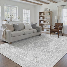 Gray Area Rug 8x10 for Living Room Washable Vintage Carpet Low Pile Non Slip Distressed Soft Traditional Retro Oriental Large Grey Accent Throw Rug Office Bedroom Dining Room Playroom