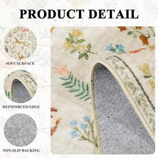 DUKINO 5x7 Rug, Washable Animal Living Room Rug with Non Slip Vintage Design, Soft Low Pile Large Carpet for Bedroom, Nursery, Dining Room, Farmhouse, Playroom, White