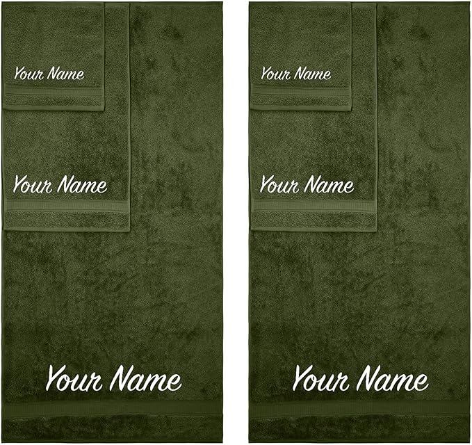 Personalized Towels, Hotel & Spa Quality, Super Soft, Highly Absorbent, Bathroom Set, 100% Cotton Monogrammed towel 6 Piece Towel Set, Include 2 Bath Towels, 2 Hand Towels, 2 Washcloths Forest Green
