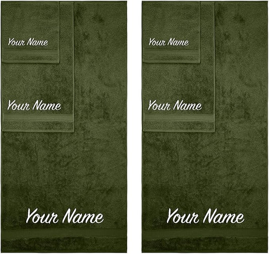 Personalized Towels, Hotel & Spa Quality, Super Soft, Highly Absorbent, Bathroom Set, 100% Cotton Monogrammed towel 6 Piece Towel Set, Include 2 Bath Towels, 2 Hand Towels, 2 Washcloths Forest Green