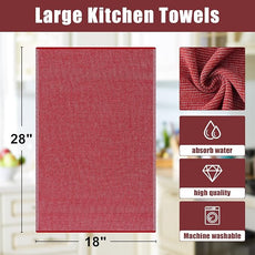 Homaxy Premium Kitchen Towels(18”x 28”, 6 Pack), Large Cotton Kitchen Hand Towels, Flat and Terry Dish Towels, 380 GSM Highly Absorbent Tea Towel Set with Hanging Loop, Red