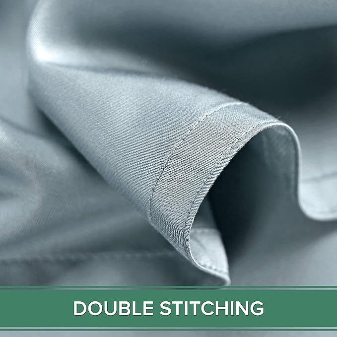 Pure Bamboo Split King Sheets, Genuine 100% Organic Viscose Derived from Bamboo Bed Sheet Set, Soft & Cooling, Double Stitching, 2 Fitted Sheets (Split King, Sterling Blue)