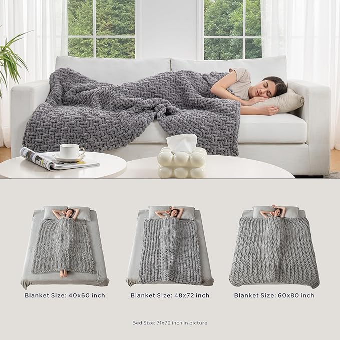 Maetoow Handmade 7 lb Soft Knitted Weighted Blanket, 40 x 60 Inch Breathable Chunky Knit Gravity Blanket Throw, Home Decor for Sofa Couch Bed, Sage Green