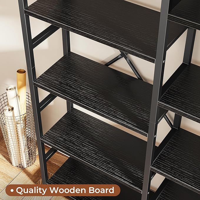 SUPERJARE Triple 5 Tier Bookshelf, Bookcase with 14 Open Display Shelves, Wide Book Shelf Book Case for Home & Office, Black