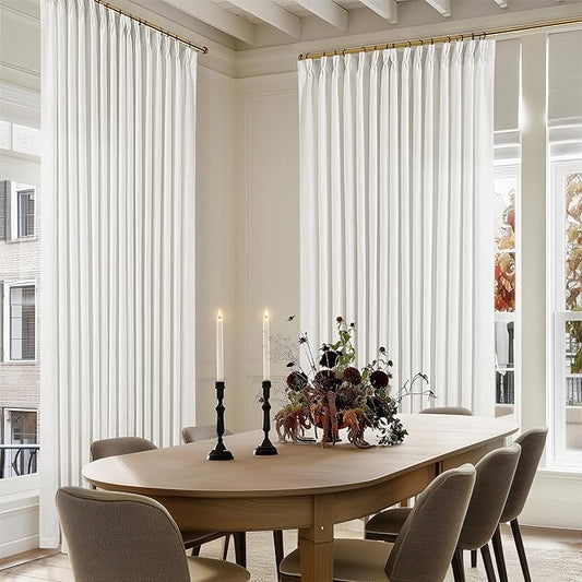 Off White Patio Sliding Door Curtains 100 Width 102 Inches Long Pinch Pleated Curtain Drape with Hooks Rings Light Filtering Semi Sheer Extra Wide 100x102 Drapes Panel for Living Dining Room