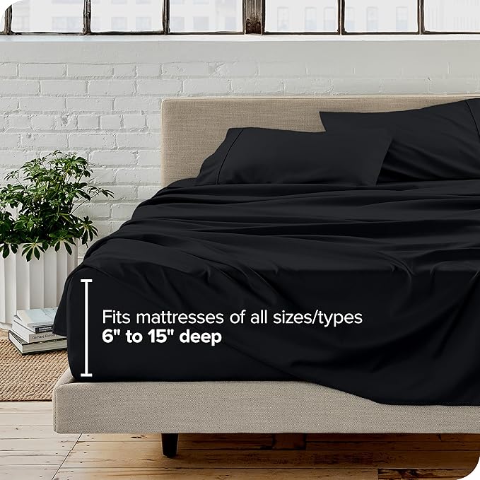 Bare Home Twin XL Sheet Set - 1800 Ultra-Soft Microfiber Twin Extra Long Bed Sheets - Double Brushed - Deep Pockets - Easy Fit - Extra Soft - 3 Piece Set - Bed Sheets & Pillowcases (Twin XL, Black)