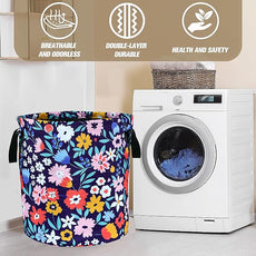 Folk Floral Art Laundry Basket Beautiful Flowers Foldable Oxford Cloth Funny Tote Bag Laundry Hamper Clothes Storage Bucket Organizer For Bathroom/Laundry Storage/Bedroom 17.7x13.7 Inch