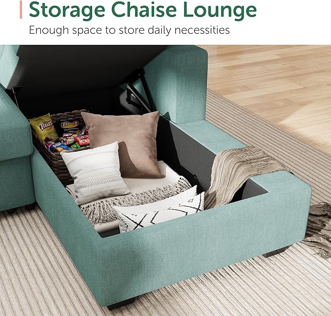 HONBAY Sectional Sleeper Sofa Bed, Sleeper Couch with Pullout Bed, Sectional Couch with Storage Chaise for Living Room, Blue