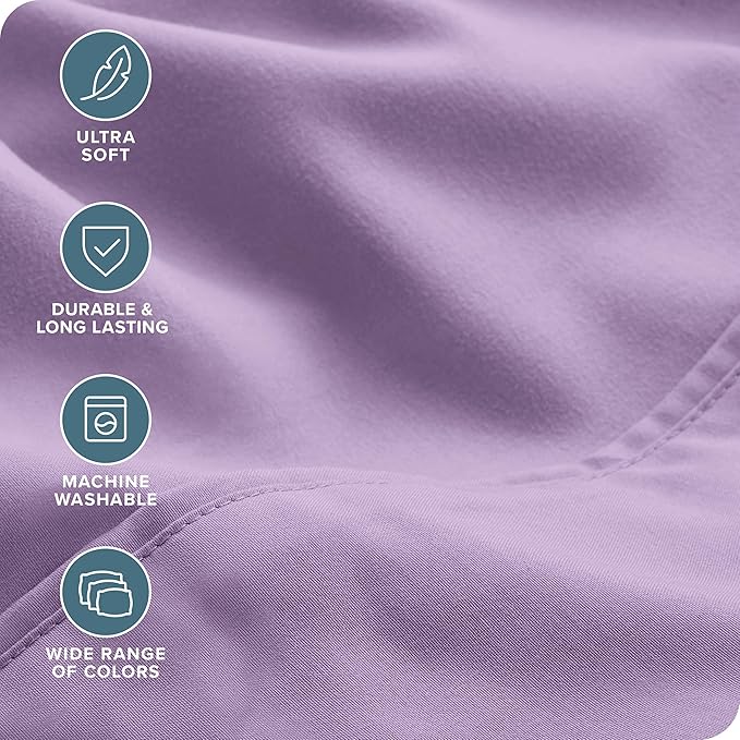 Bare Home Hotel Luxury Twin XL Sheet Set, Extra Soft - 4 Piece Set - Deep Pockets - Easy Fit - Cooling & Breathable - Wrinkle, Fade, Stain Resistant - Includes 2 Pillowcases (Twin XL, Lavender)