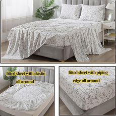 FADFAY Floral Sheets Colorful Butterfly Bed Sheets Set Vintage Botanical Bedding Shabby Branches Leaves Bedding Collections 100% Percale Cotton Breathable Soft Deep Pocket 4Pcs, California King Size