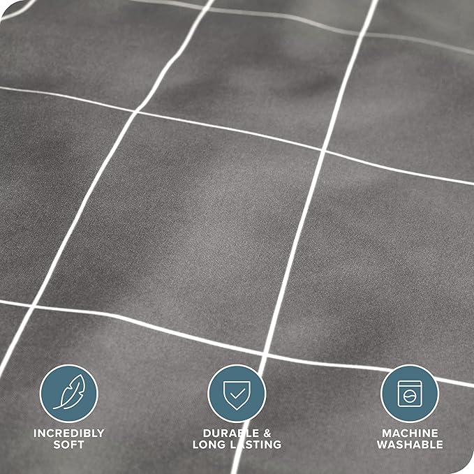 Bare Home Duvet Cover - Oversized Queen Size Bedding Set - Premium 1800 Super Soft Collection - Lightweight, Cooling - Soft Breathable Duvet Cover (Oversized Queen, Grid - Grey/White)