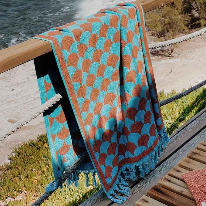 sea me at home 100% Turkish Cotton Bath, Beach, and Pool Towel with Unique Design - 31x62 Inches (Ocean’s Flame)