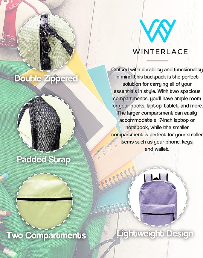 Winterlace 12 Pack Backpack, Bulk 17 inch Lightweight Outdoor Travel Gym Corporate Events Bag (Assorted)
