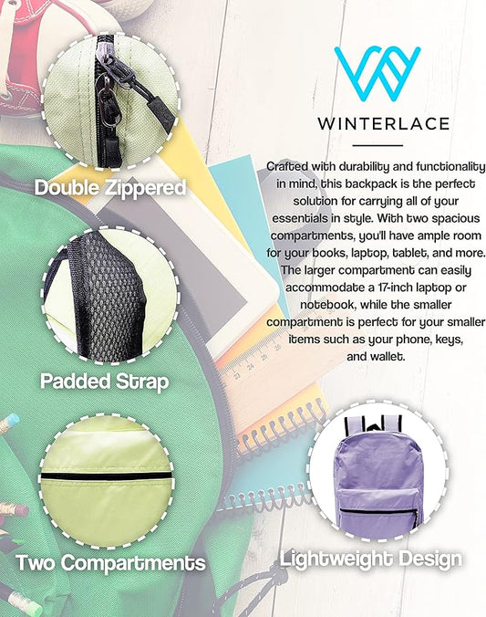 Winterlace 12 Pack Backpack, Bulk 17 inch Lightweight Outdoor Travel Gym Corporate Events Bag (Assorted)