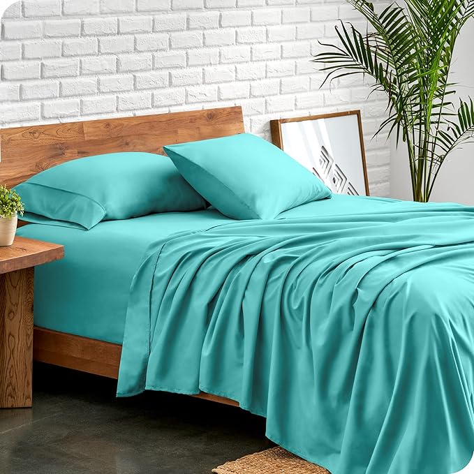 Bare Home Twin Sheet Set - 1800 Ultra-Soft Microfiber - Double Brushed - Deep Pockets - Easy Fit - Extra Soft - 3 Piece Set - Bedding Sheets & Pillowcases (Twin, Turquoise)