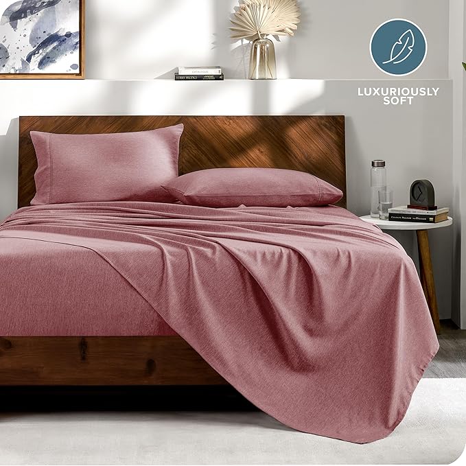 Bare Home Bed-in-A-Bag 7 Piece Comforter & Sheet Set - Queen - Goose Down Alternative - Ultra-Soft 1800 Premium - Bed Set - Cationic (Queen, Heathered Rosewood)