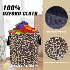 Brown Leopard Laundry Basket Foldable Oxford Cloth Funny Tote Bag Laundry Hamper Clothes Storage Bucket Organizer For Bathroom/Laundry Storage/Bedroom Storage Basket 17.7x13.7 Inch