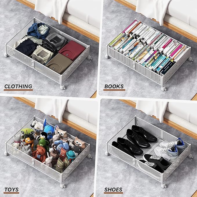 Under Bed Storage, Under the Bed Storage Containers with Wheels, Under Bed Shoe Storage Organizer Drawer for Bedroom Clothes Shoes Blankets -2Pack