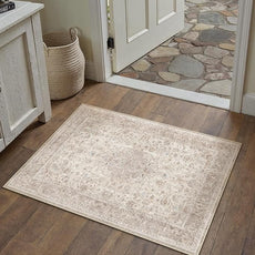 Beige Area Rug 2x3 Washable Vintage Entryway Carpet Low Pile Non Slip Distressed Door Mat Soft Traditional Retro Oriental Small Accent Throw Rug for Kitchen Bedroom Office Bathroom Laundry