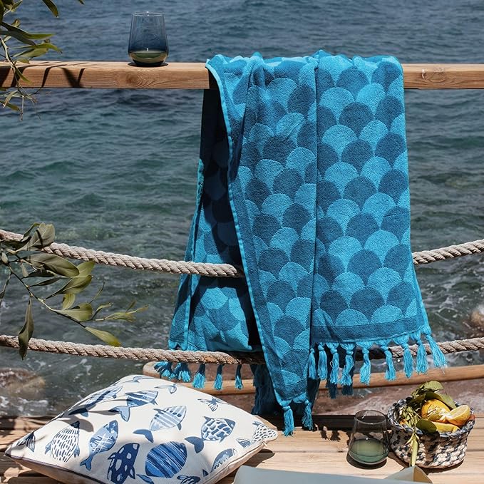 sea me at home 100% Turkish Cotton Bath, Beach, and Pool Towel with Unique Design - 31x62 Inches (Ocean Breeze)