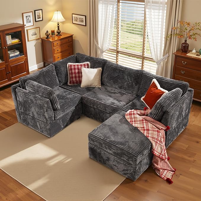 Modular Sectional Sofa,5 Pieces Sectional Couches for Living Room,131X65 L Shaped Cloud Couch with Ottoman Chaise Set