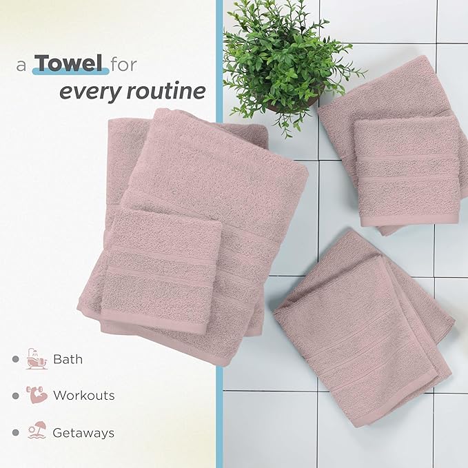 Martex 6-Piece Towel Set – Ultimate Performance – 100% Cotton – 2 Bath Towels – 2 Hand Towels – 2 Wash Cloths – Versatile – Low-Linting – Supersoft & Absorbent Bathroom Set – Easy Care – Crystal Pink