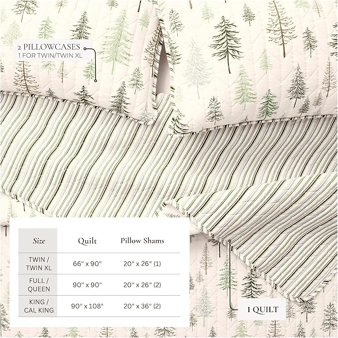 Great Bay Home 3-Piece Reversible Forest Cabin Bedspread Queen Quilt. All-Season, Comfortable, Soft Quilt Set - Truckee