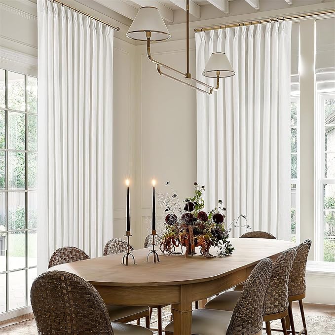 Ivory White Pinch Pleated Extra Wide Linen Curtains 84 Inches Long for Patio Sliding Glass Door 70 Inch Wide Pleated Drapes with Hooks Rings Semi Sheer 70x84 Curtain for Living Room 1 Panel