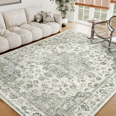 5x7 Washable Neutral Area Rug Green Vintage Living Room Bedroom Carpet Non-Slip Soft Low Pile Floral Indoor Throw Rug for Dining Room Entryway Office