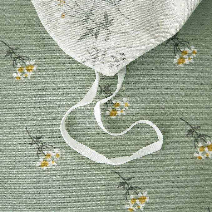 mixinni Boho Chic Printing Beige Duvet Cover Set Twin XL Vintage Green Floral Soft Cotton Bedding Comforter Cover with 1 Flower Duvet Cover 2 Pillowcases Perfect for Girls-(3pcs, Twin XL)